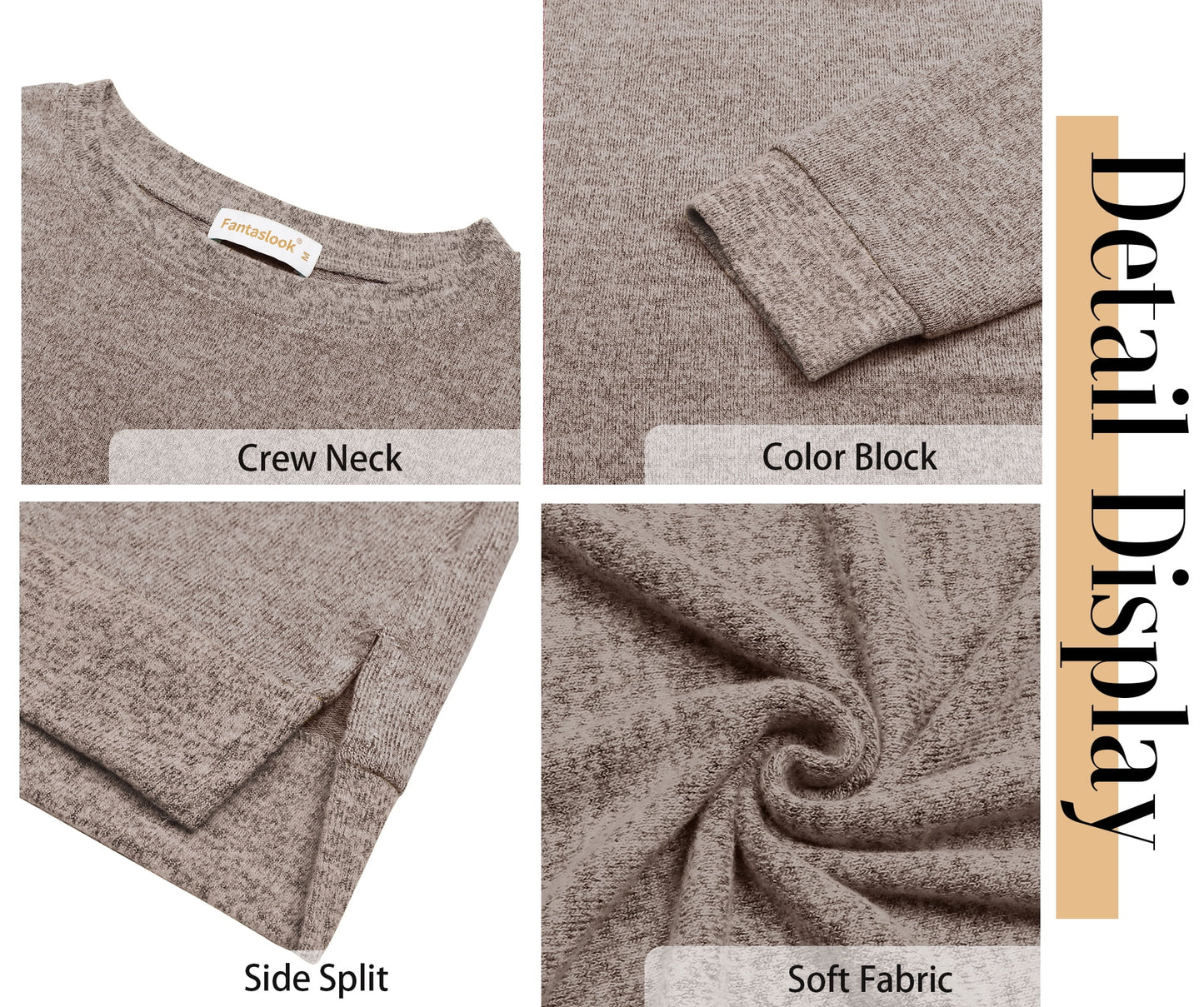 Sweatshirt for Women Long Sleeve Shirts Tunic Tops Color Block Crewneck Sweatshirts Side Split