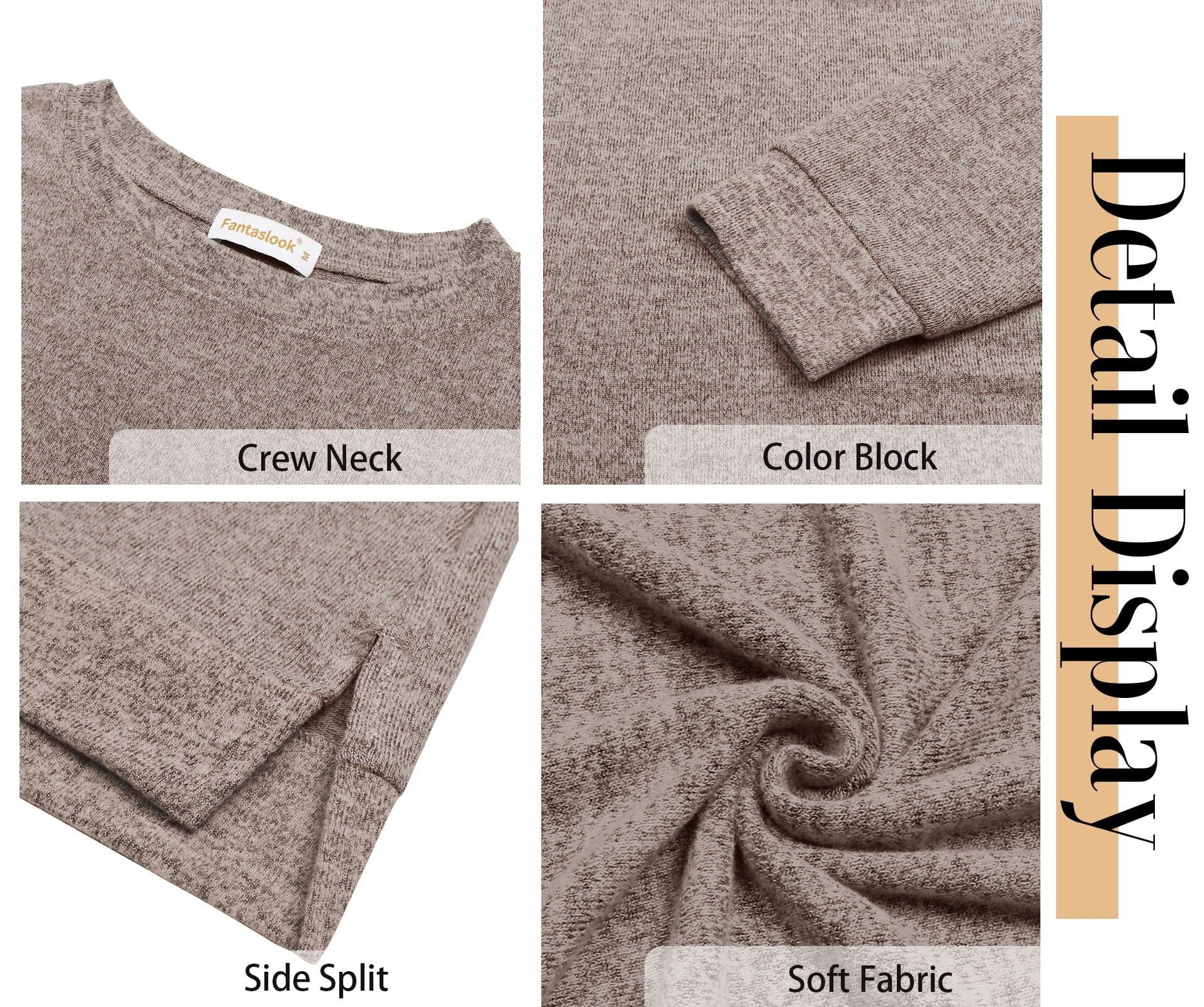 Sweatshirt for Women Long Sleeve Shirts Tunic Tops Color Block Crewneck Sweatshirts Side Split