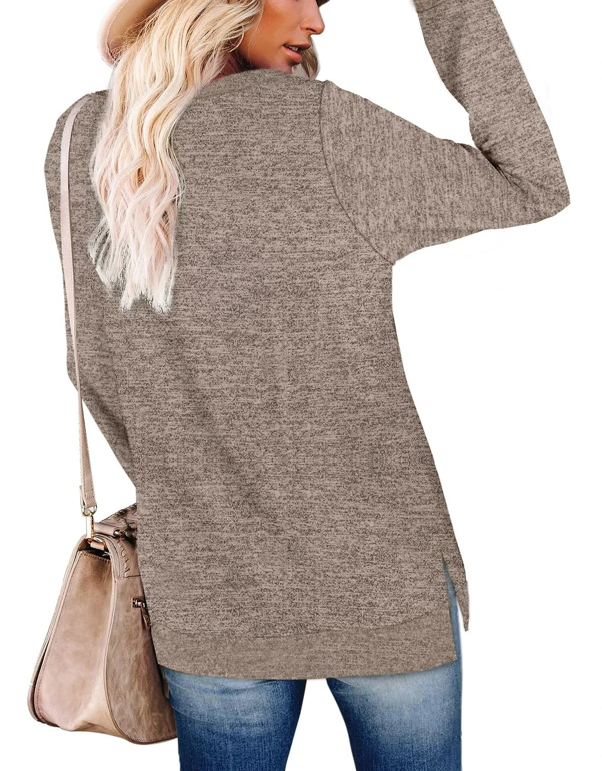 Sweatshirt for Women Long Sleeve Shirts Tunic Tops Color Block Crewneck Sweatshirts Side Split