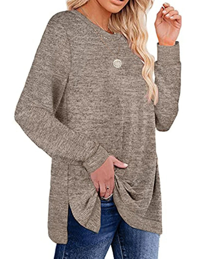 Sweatshirt for Women Long Sleeve Shirts Tunic Tops Color Block Crewneck Sweatshirts Side Split