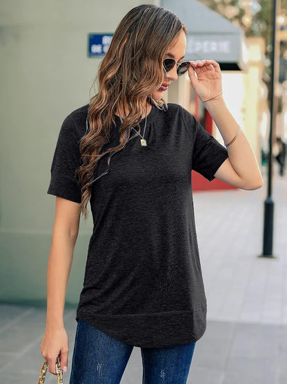 Womens T Shirts Summer Tops: Women Short Sleeve Shirt Black Casual Cotton Tunic Top Crew Neck Tees Size S-2XL