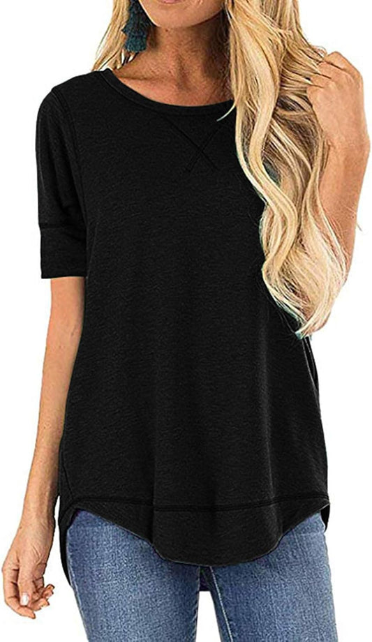 Womens T Shirts Summer Tops: Women Short Sleeve Shirt Black Casual Cotton Tunic Top Crew Neck Tees Size S-2XL
