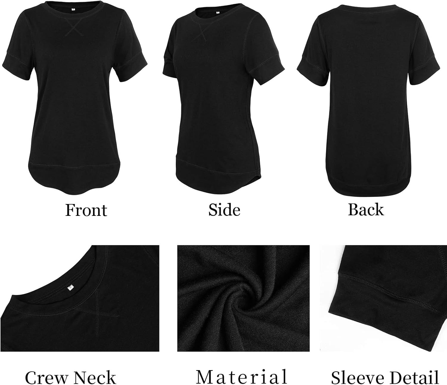Womens T Shirts Summer Tops: Women Short Sleeve Shirt Black Casual Cotton Tunic Top Crew Neck Tees Size S-2XL