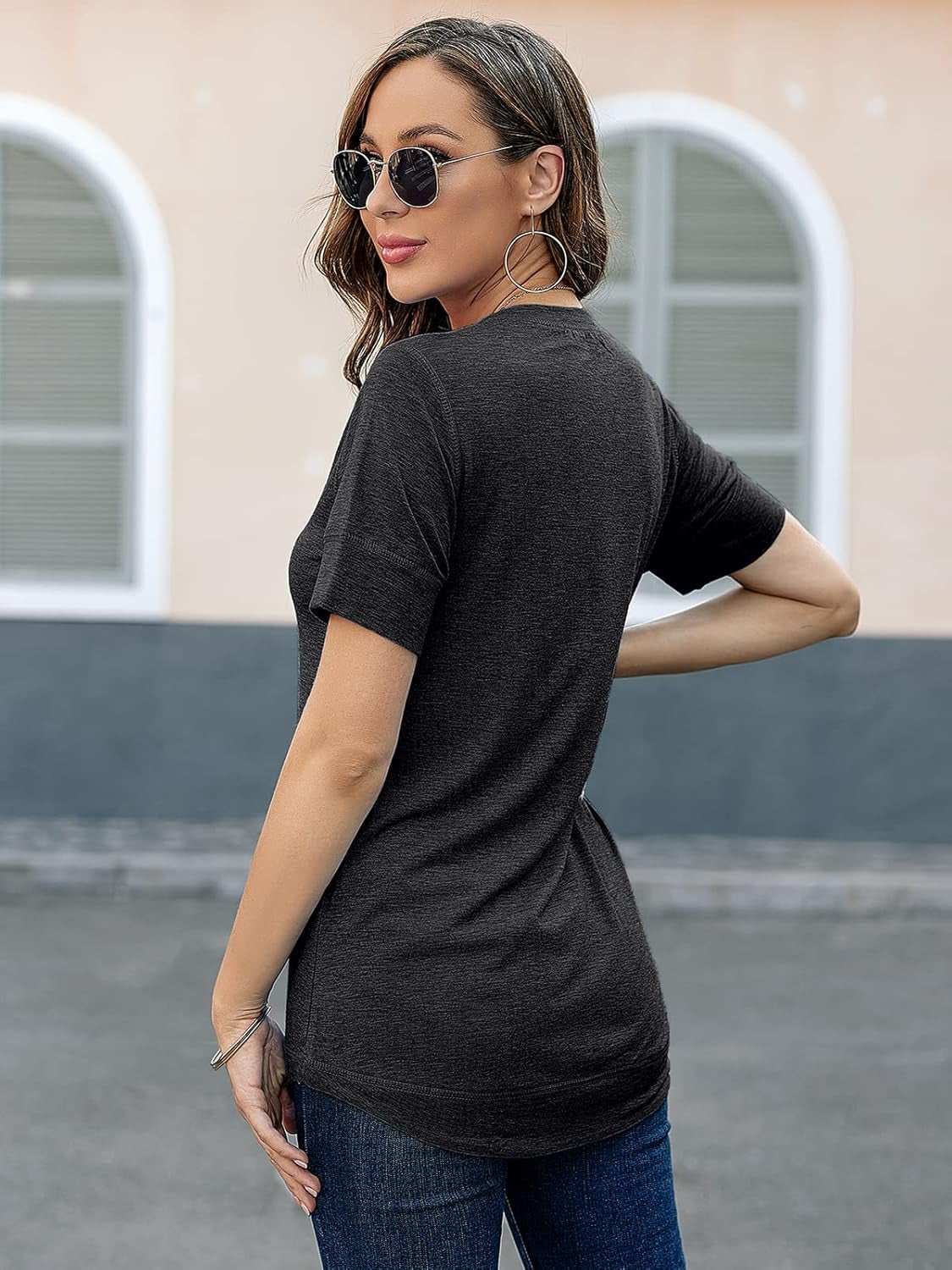 Womens T Shirts Summer Tops: Women Short Sleeve Shirt Black Casual Cotton Tunic Top Crew Neck Tees Size S-2XL